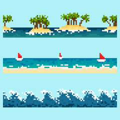 Set of pixel seamless landscape elements