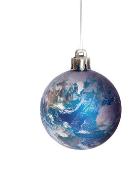 Christmas bauble featuring earth - US and Europe. Note elements of this image furnished by NASA.