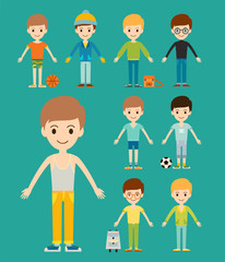 Fototapeta premium Group of young kid portrait friendship man character team happy people boy person vector illustration.