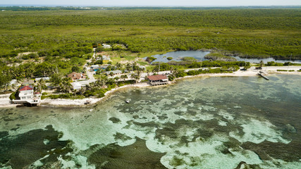 Aerial view of a coral lagoon and the northern coastline of Grand Cayman, Caribbean