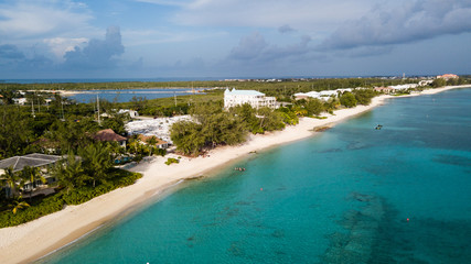 Aerial view of Grand Cayman's Seven Mile Beach in the British West Indies