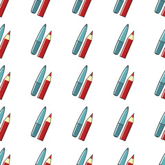 Pencil and pen seamless pattern in cartoon style isolated on white background vector illustration for web