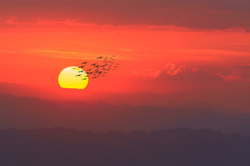 Sunset over the mountains a beautiful time.