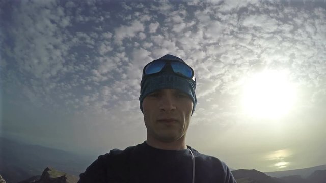 Man phisical preparation on top of Olympus mountain 