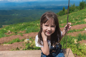 cute girls smile and happy in holiday at garden outdoor