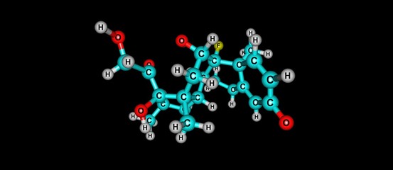 Dexamethasone molecular structure isolated on black