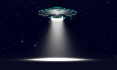 Vintage UFO isolated on black. 3d illustration