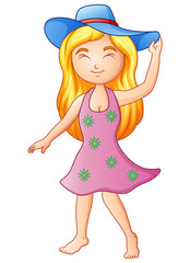 Cartoon girl in a summer hat 