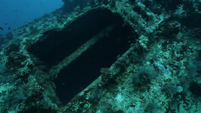 POV, inside sunken ship in Indian Ocean