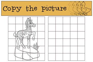 Educational game: Copy the picture. Little cute zebra.