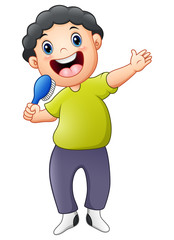 Cartoon boy holding toothbrush