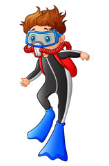 Naklejka premium Snorkeling boy cartoon