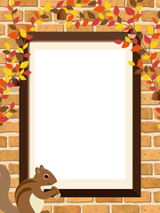 レンガ背景　秋のフレーム素材