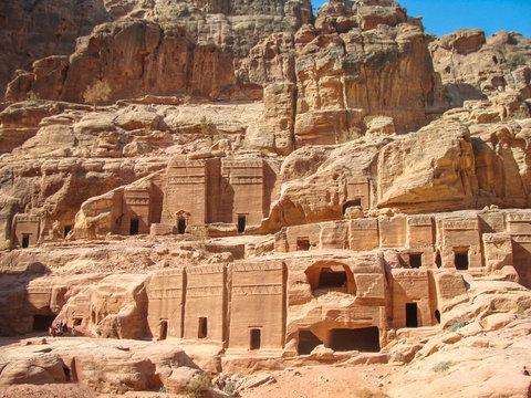 Ancient tombs in the rocks and caves of Nabataean, Petra, Jordan