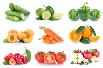 Obst und Gemüse Früchte Apfel Tomaten Paprika Orangen Farben Collage Freisteller freigestellt isoliert