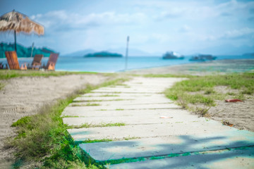 Walking Path near the beach and on the island with amazing sea water and blue sky background.