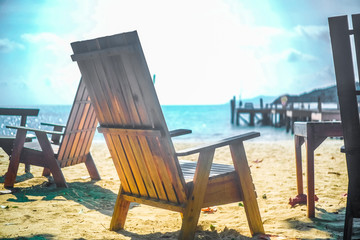 Vacation in tropical countries. Beach chairs  on the beach