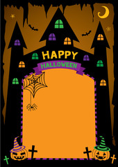 Halloween poster with castle frame and pumpkins