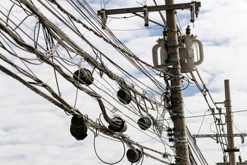 pole with tangle cables and wire