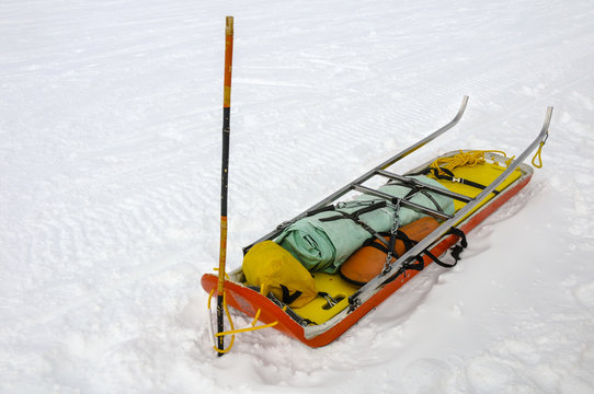 Ready Ski Patrol Sled On  Snow