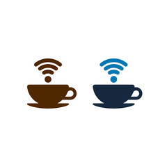Wifi coffee icons design, coffee cups, isolated vector illustrations