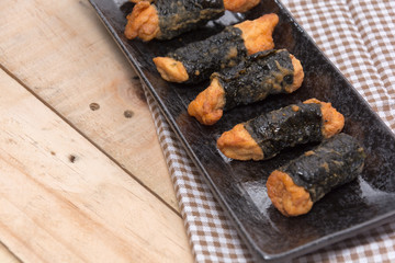 seaweed chicken roll on plate