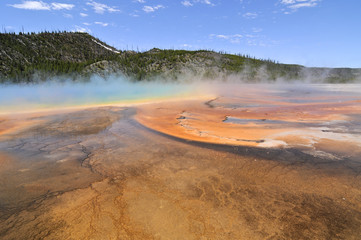 Grand Prismatic Spring as they  walking along path in Midway Geyser Basin, Yellowstone National Park, Wyoming