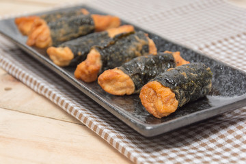 seaweed chicken roll on plate