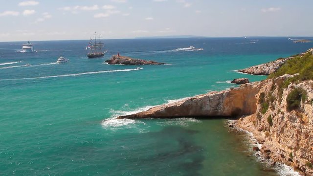 Sea, vessels and coast. Ibiza, Spain