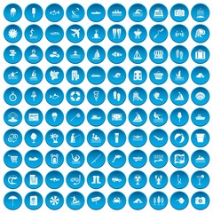 100 water recreation icons set blue