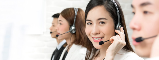 Asian telemarketing customer service agents, call center job concept