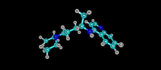 Chloroquine molecular structure isolated on black