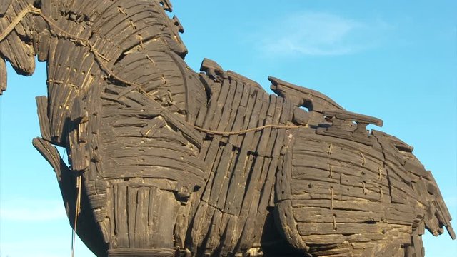 The monument of wooden trojan horse in the city center of Canakkale.