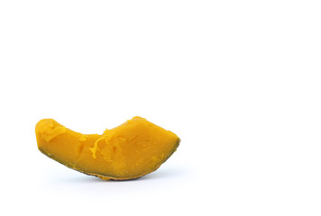 Slices of boiled Pumpkin on white background.