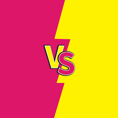 Versus letters or VS battle fight competition. Cute cartoon style. Pink yellow background template. Flat design.
