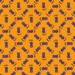Seamless colorful pattern. Vector halloween background with cats