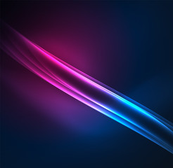 Energy lines, glowing waves in the dark, vector abstract background