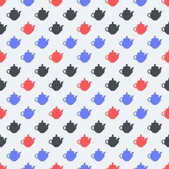 Seamless colorful pattern. Vector background with flat style teapots