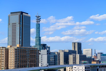 Fototapeta na wymiar 青空と雲と名古屋の街並み