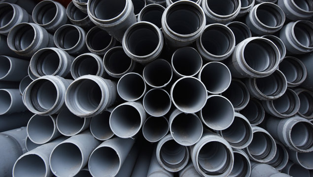 New gray plastic pipes for the sewage system