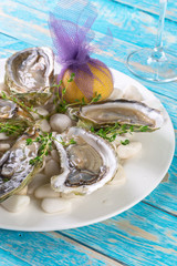 raw oysters with lemon and ice