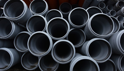 New gray plastic pipes for the sewage system