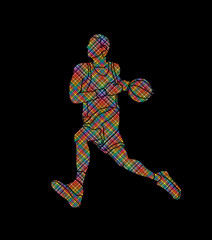 Basketball player running designed using colorful pixels graphic vector