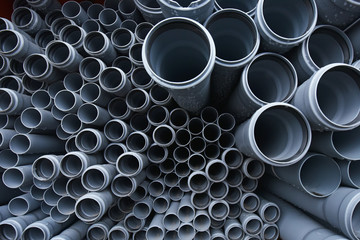 New gray plastic pipes for the sewage system