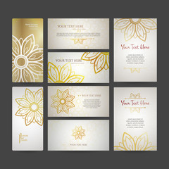 Naklejka premium Set of vector design templates. Business card with floral circle ornament.