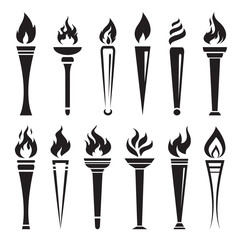 Vector of fire torch victory champion on white background. Flame icons set.
