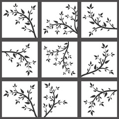 Set of abstract illustrations - silhouette of a young tree, bush.