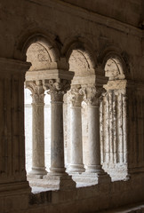 Obraz premium Romanesque capitals of the columns in the cloisters of the Abbey of Montmajour near Arles, France