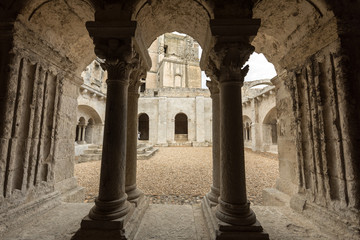 Cloisters in the  Abbey of St. Peter in Montmajour near Arles, France
