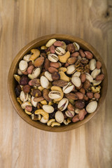 Nuts in a wooden bowl